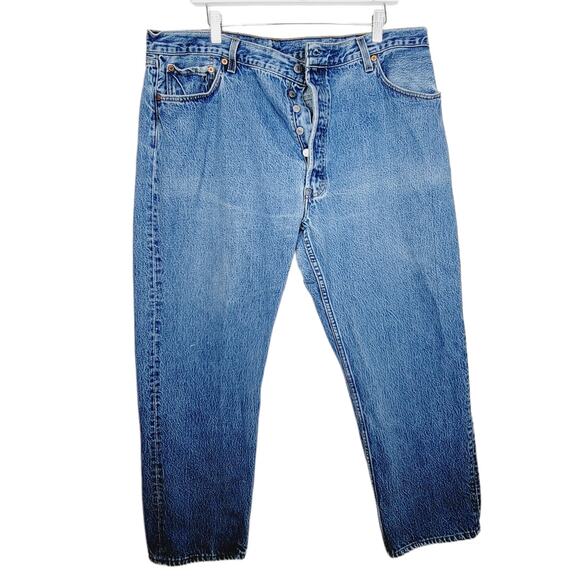 LEVI'S 501 *VINTAGE* 90s Button Fly 100% Cotton Straight Leg Jeans W42 L30 (27) - Picture 2 of 6